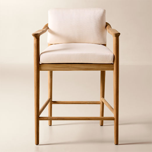 Tide Teak Outdoor Counter Stool With Ivory Sunbrella® Cushion Set of 4