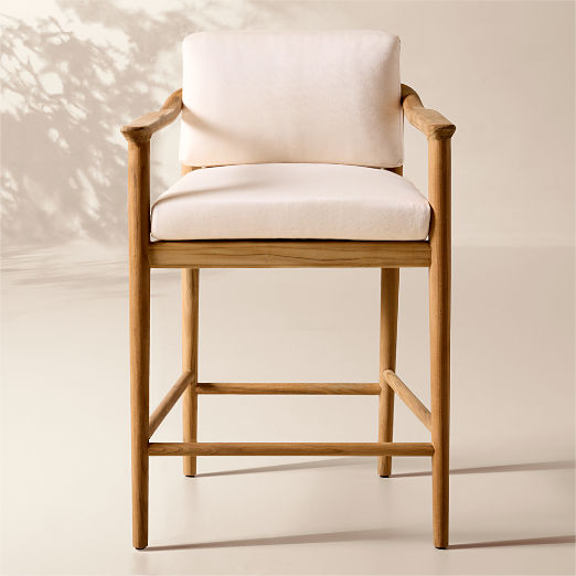 Tide Teak Outdoor Counter Stool With Ivory Sunbrella® Cushion