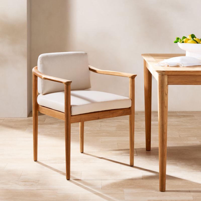 Tide Teak Outdoor Dining Armchair With Ivory Sunbrella® Cushion - image 2 of 10