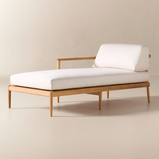 Tide Teak Outdoor Left-Arm Chaise With Ivory Sunbrella® Cushions