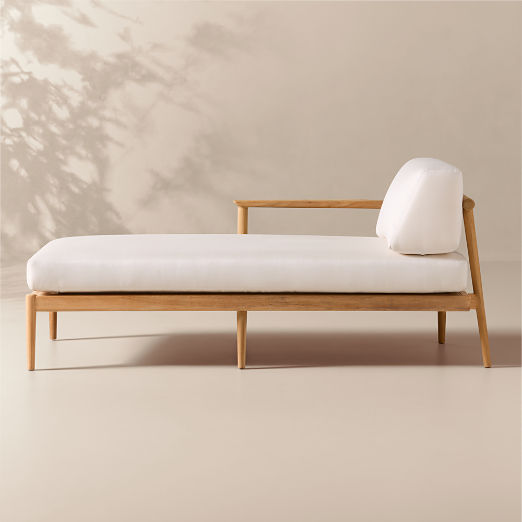 Tide Teak Outdoor Left-Arm Chaise With Ivory Sunbrella® Cushions