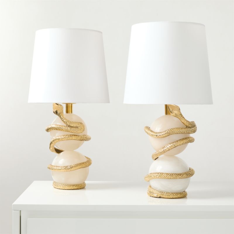 Tiger Snake White Alabaster Table Lamp with Cotton Shade - image 3 of 6