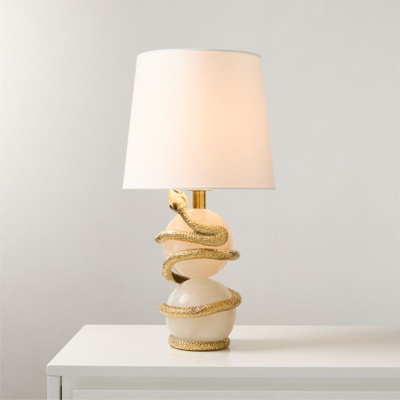 Tiger Snake White Alabaster Table Lamp with Cotton Shade - image 0 of 6