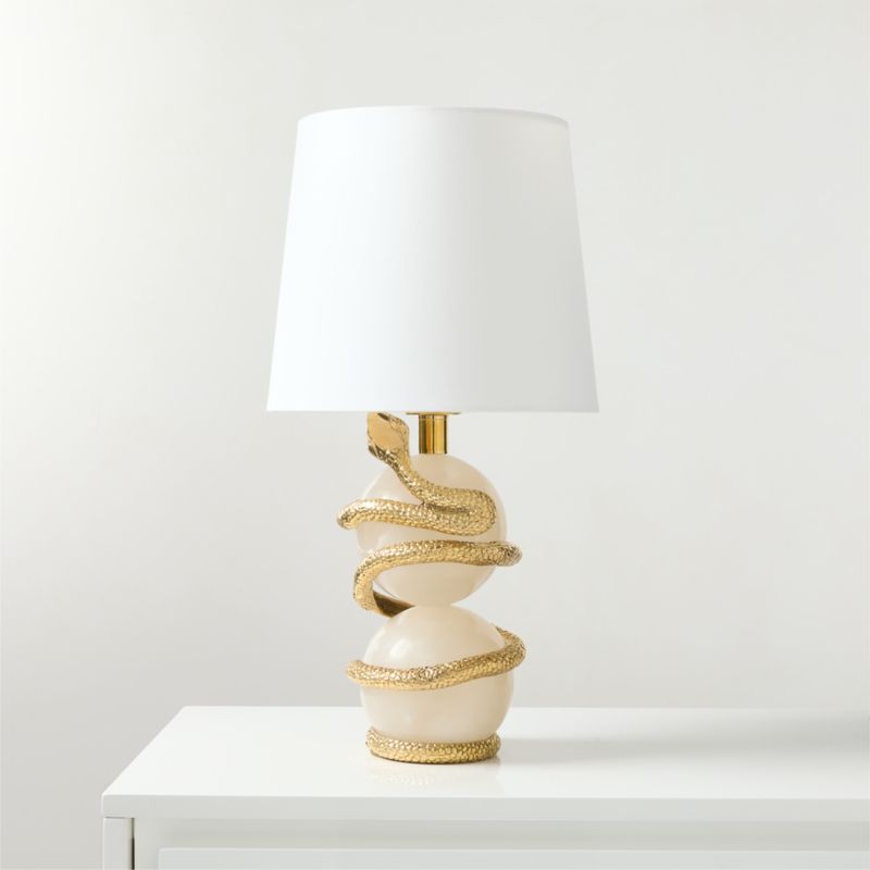 Tiger Snake White Alabaster Table Lamp with Cotton Shade - image 1 of 6