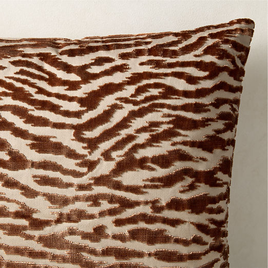 Tigris Sienna Brown Cotton and Viscose Throw Pillow with Down-Alternative 20"x20"