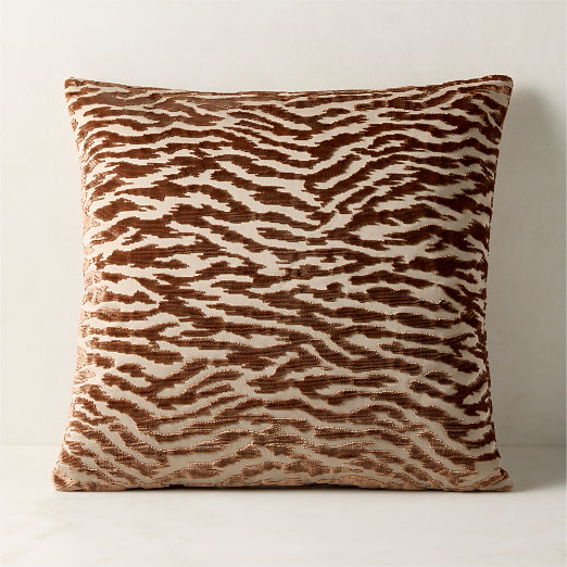 Tigris Sienna Brown Cotton and Viscose Throw Pillow 20"x20"