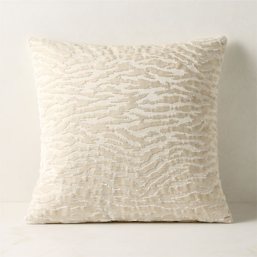 Tigris Warm White Cotton and Viscose Throw Pillow with Down-Alternative 20"x20"
