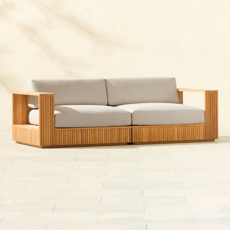 Topia 2-Piece Teak Outdoor Loveseat with White Sunbrella® Cushions - image 4 of 9