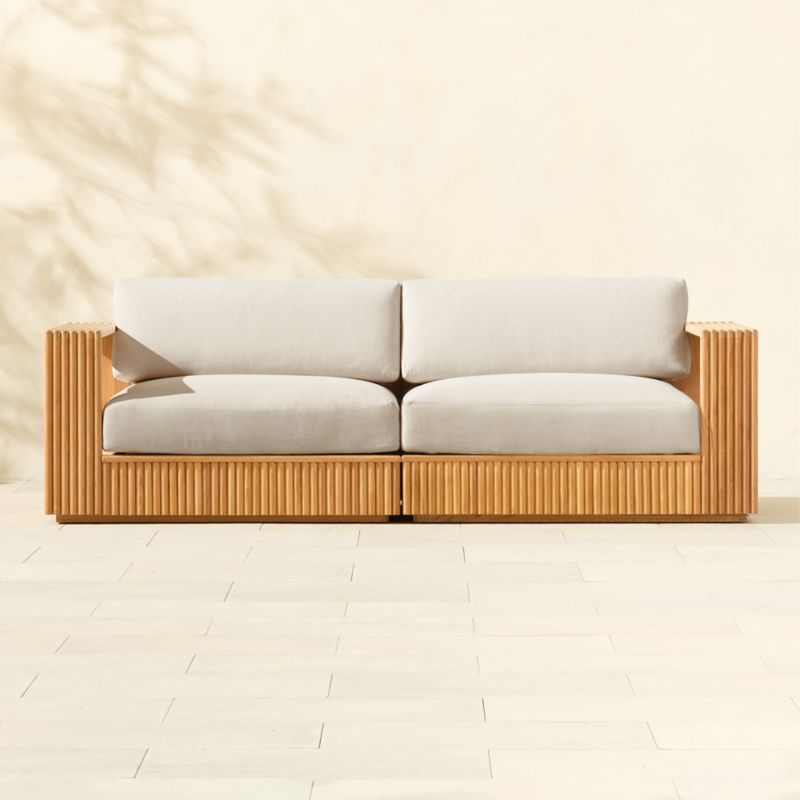 Topia 2-Piece Teak Outdoor Loveseat with White Sunbrella® Cushions - image 0 of 9