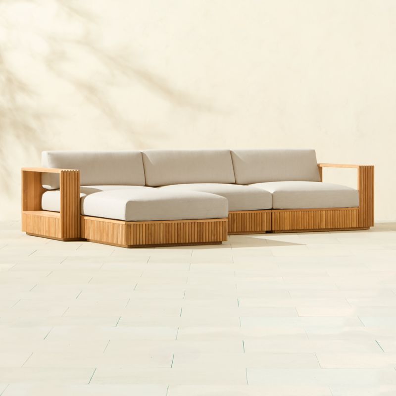 Topia 4-Piece Teak Outdoor Sectional Sofa and Ottoman with White Sunbrella® Cushions - image 4 of 9