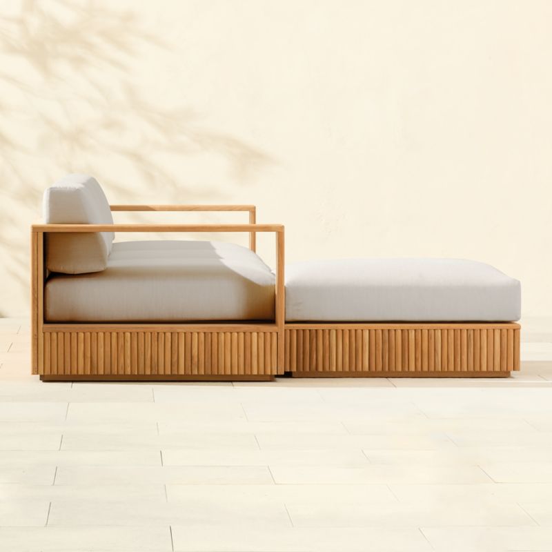 Topia 4-Piece Teak Outdoor Sectional Sofa and Ottoman with White Sunbrella® Cushions - image 5 of 9