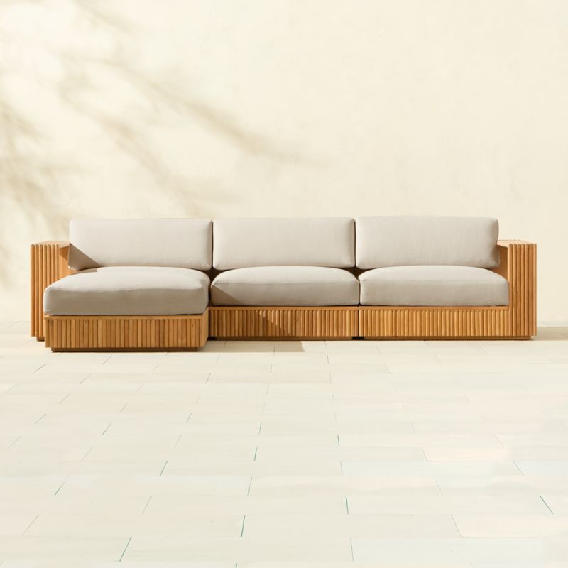 Topia 4-Piece Teak Outdoor Sectional Sofa and Ottoman with White Sunbrella® Cushions - image 0 of 9