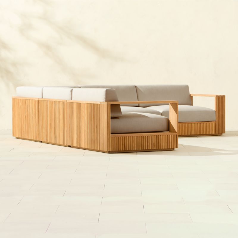 Topia 5-Piece L-Shaped Teak Outdoor Sectional Sofa with White Sunbrella® Cushions - image 4 of 9