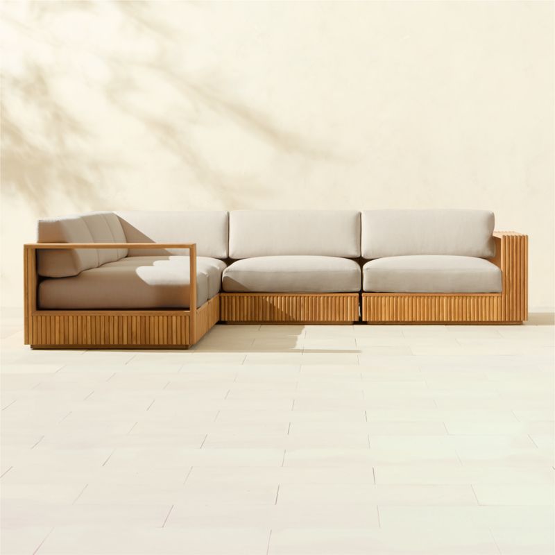 Topia 5-Piece L-Shaped Teak Outdoor Sectional Sofa with White Sunbrella® Cushions - image 0 of 9