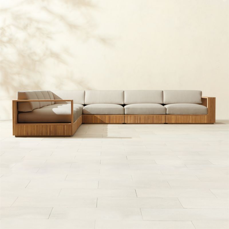 Topia 7-Piece L-Shaped Teak Outdoor Sectional Sofa with White Sunbrella® Cushions - image 7 of 10