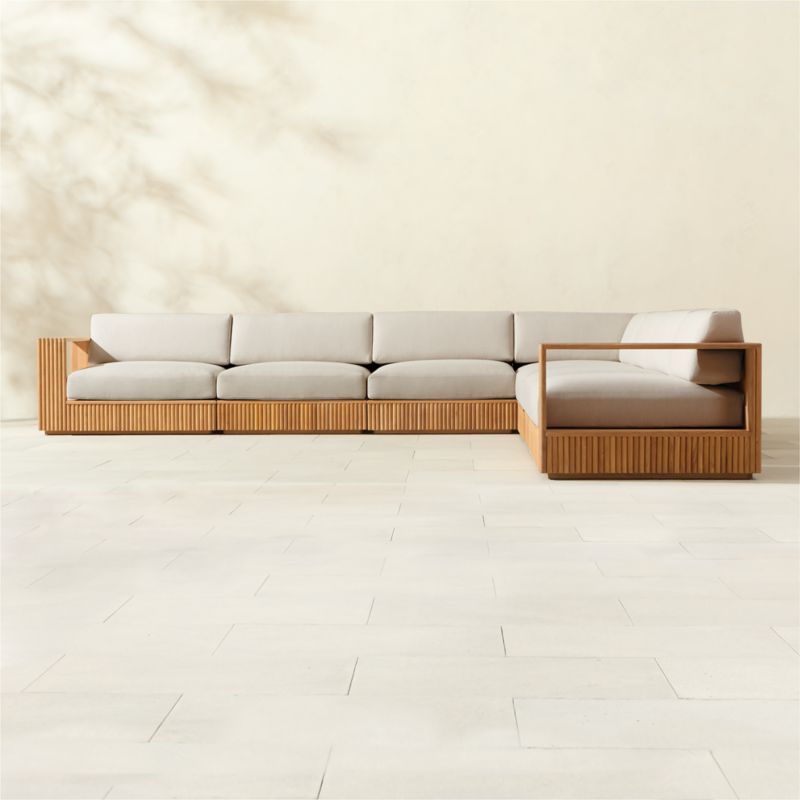 Topia 7-Piece L-Shaped Teak Outdoor Sectional Sofa with White Sunbrella® Cushions - image 0 of 10