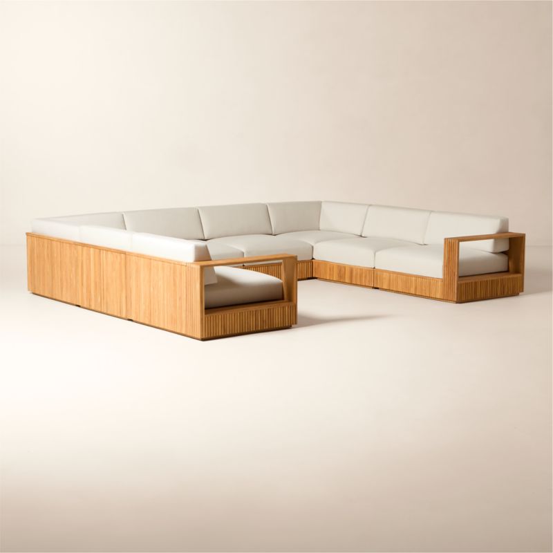 Topia 8-Piece U-Shaped Teak Outdoor Sectional Sofa with White Sunbrella® Cushions - image 4 of 9