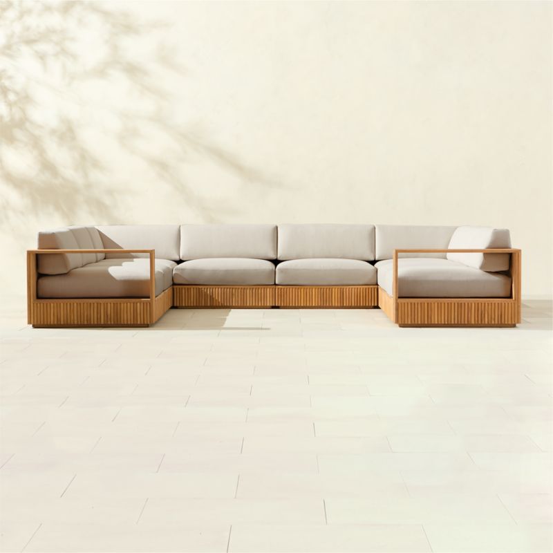 Topia 8-Piece U-Shaped Teak Outdoor Sectional Sofa with White Sunbrella® Cushions - image 0 of 9