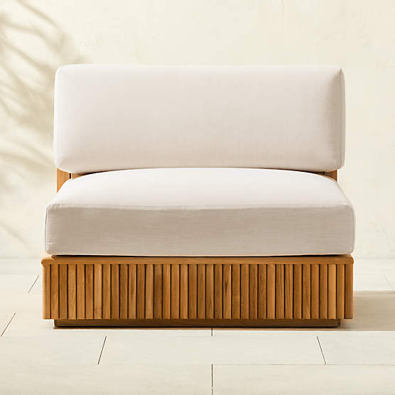 Topia Teak Outdoor Armless Chair with White Sunbrella® Cushions