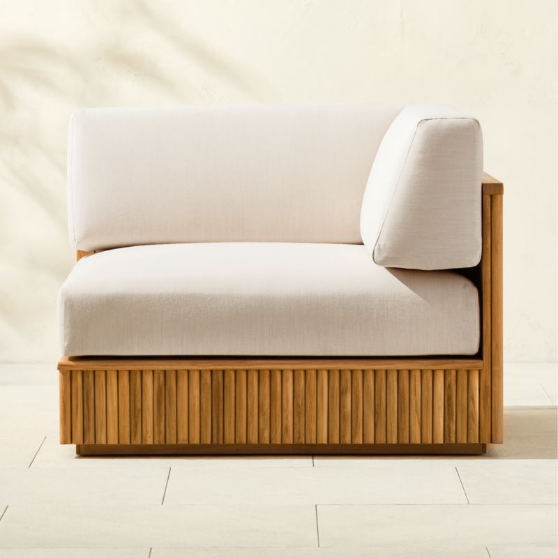 Topia Teak Outdoor Corner Chair with White Sunbrella® Cushions - image 0 of 10