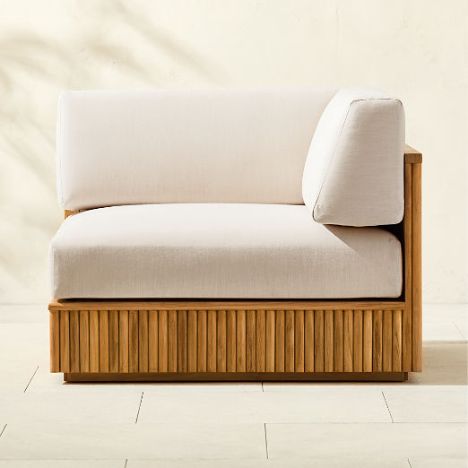 Topia Teak Outdoor Corner Chair with White Sunbrella® Cushions