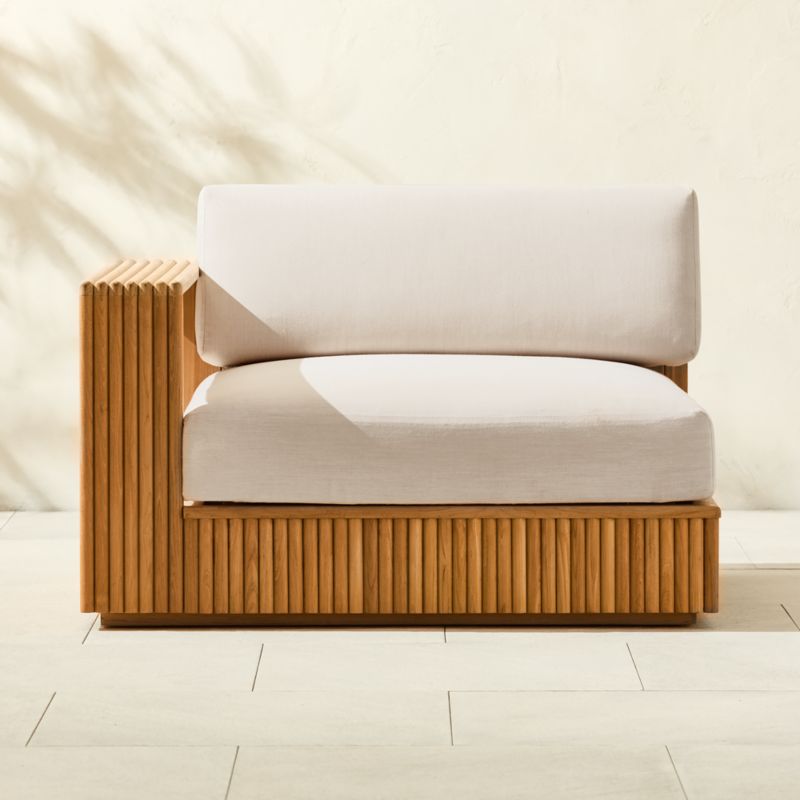 Topia Teak Outdoor Left-Arm Chair with White Sunbrella® Cushions - image 0 of 10