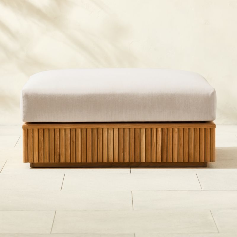 Topia Teak Outdoor Ottoman with White Sunbrella® Cushions - image 0 of 8