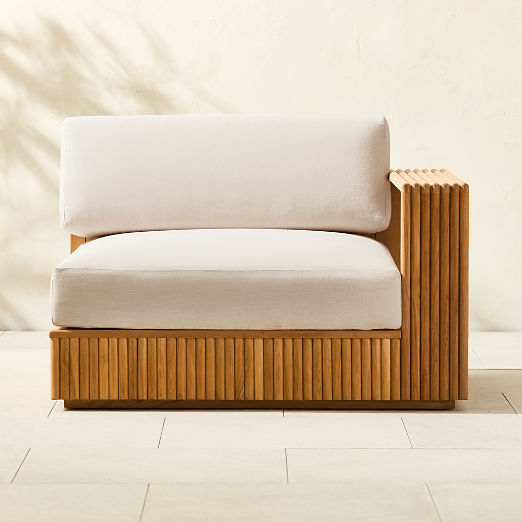 Topia Teak Outdoor Right-Arm Chair with White Sunbrella® Cushions