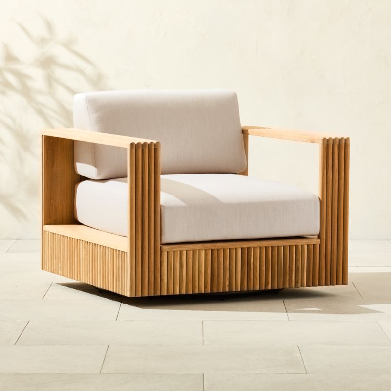 Topia Teak Outdoor Swivel Lounge Chair with White Sunbrella® Cushions - image 4 of 9