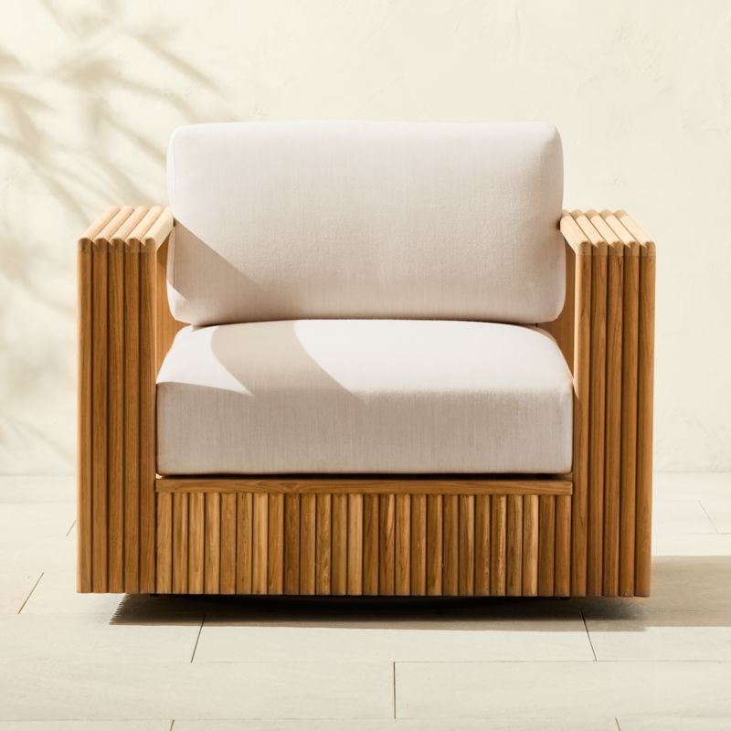 Topia Teak Outdoor Swivel Lounge Chair with White Sunbrella® Cushions - image 0 of 9