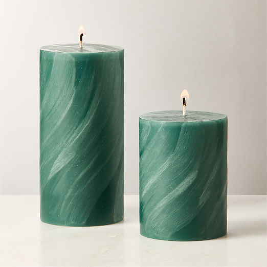 Tour Green Swirl Pillar Candles