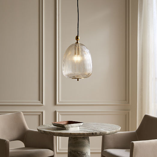 Tova Ribbed Glass Round Pendant Light 10"