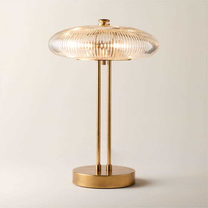 View Tova Ribbed Glass and Aged Brass Table Lamp 21" details