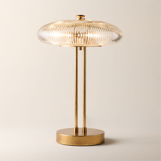 Tova Ribbed Glass and Aged Brass Table Lamp 21"