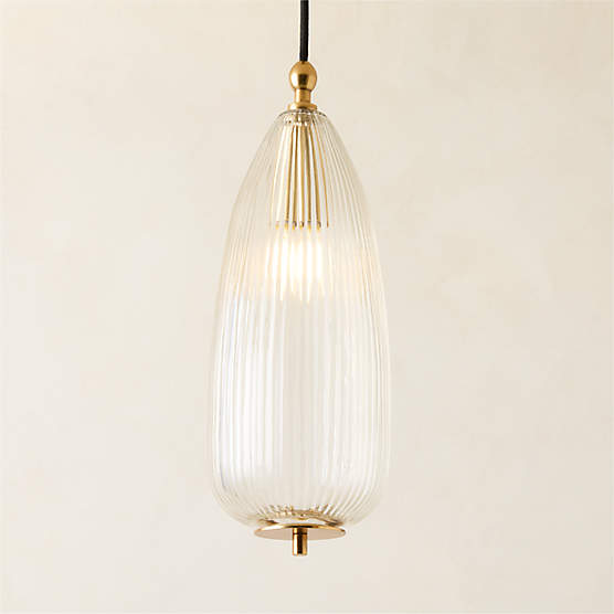 Tova Ribbed Glass Oblong Pendant Light 6"