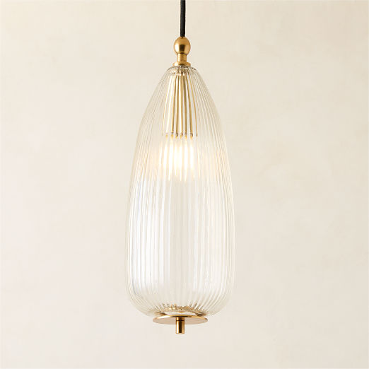 Tova Ribbed Glass Oblong Pendant Light 6"
