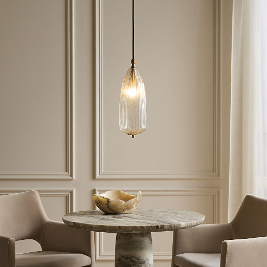 Tova Ribbed Glass Oblong Pendant Light 6"