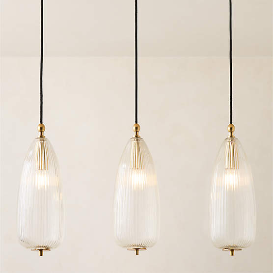 Tova Ribbed Glass Oblong Pendant Light 6" Set of 3
