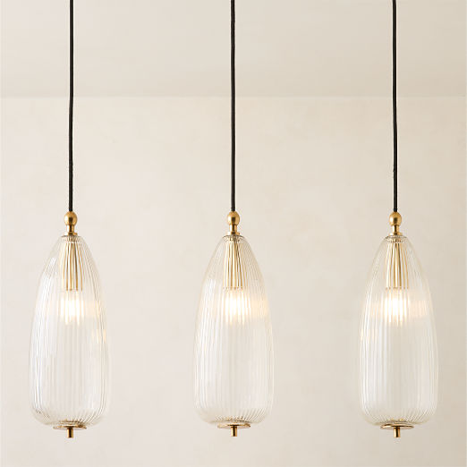 Tova Ribbed Glass Oblong Pendant Light 6" Set of 3