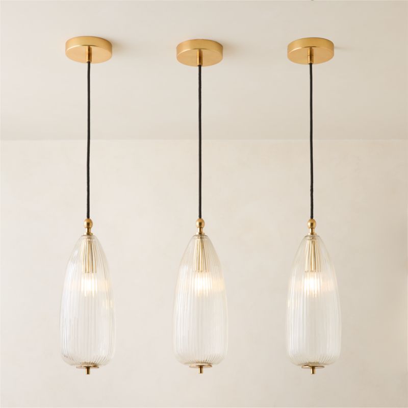 Tova Ribbed Glass Oblong Pendant Light 6" Set of 3 - image 4 of 6