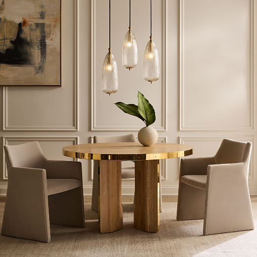 Albertine 48" Round Oak and Unlacquered Brass Dining Table by goop