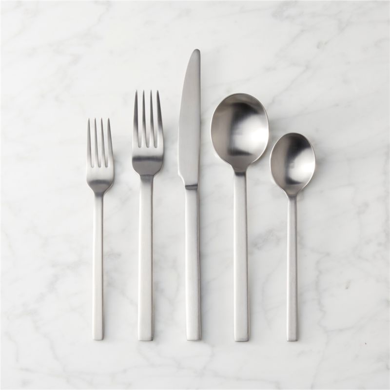 20-Piece Modern Parallel Brushed Black Flatware Set + Reviews | CB2