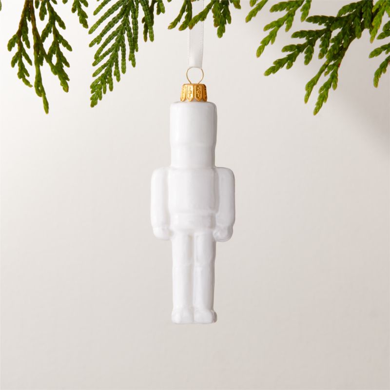 Toy Soldier White Glass Christmas Tree Ornament 4.25" - image 0 of 2