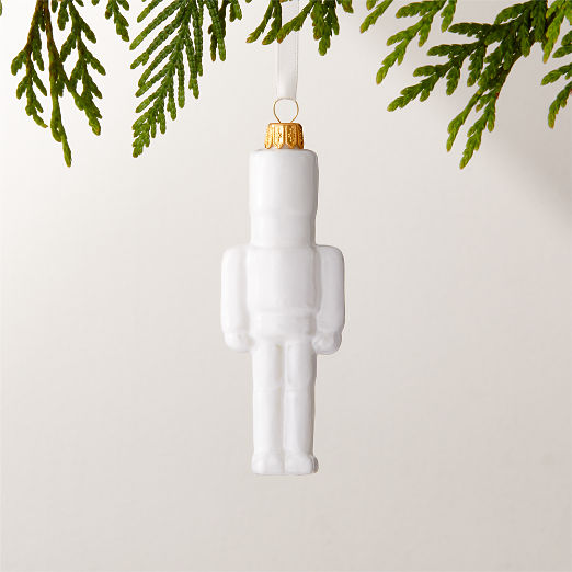 Toy Soldier White Glass Christmas Tree Ornament 4.25"