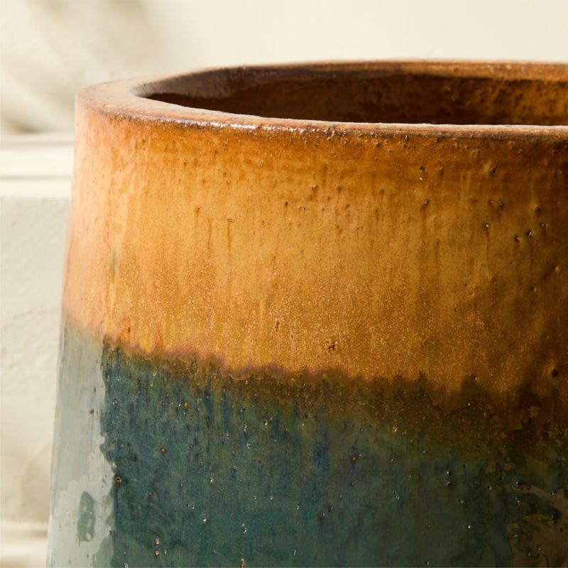 Tramonto Round Two-Tone Green and Natural Reactive Glaze Ceramic Indoor/Outdoor Planter Medium - image 4 of 7