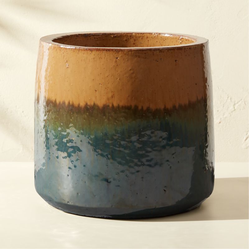 Tramonto Round Two-Tone Green and Natural Reactive Glaze Ceramic Indoor/Outdoor Planter Small - image 3 of 7