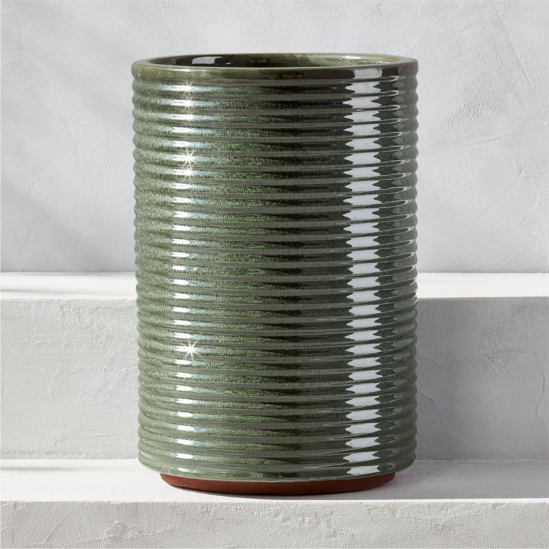 View Trava Ribbed Green Outdoor Planter Large details