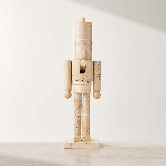 Beige Travertine Christmas Nutcracker 17"