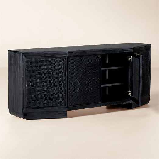 Triad 72" Black Cane and Marble Credenza