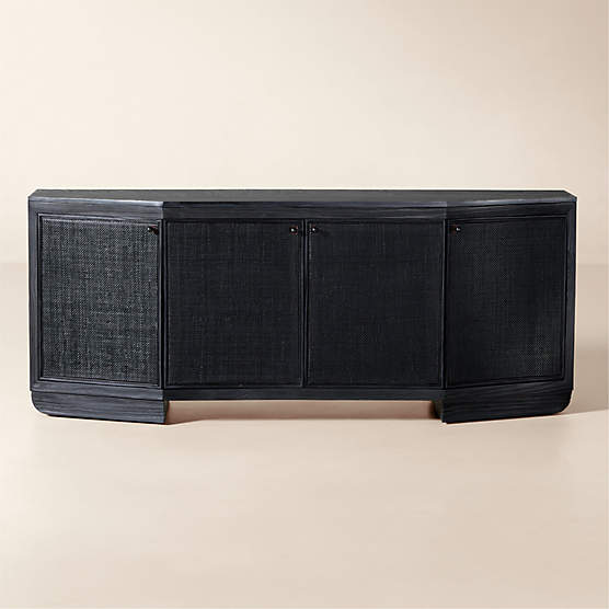 Triad 72" Black Cane and Marble Credenza